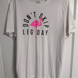 Nike White T-Shirt with Pink Flamingo Print